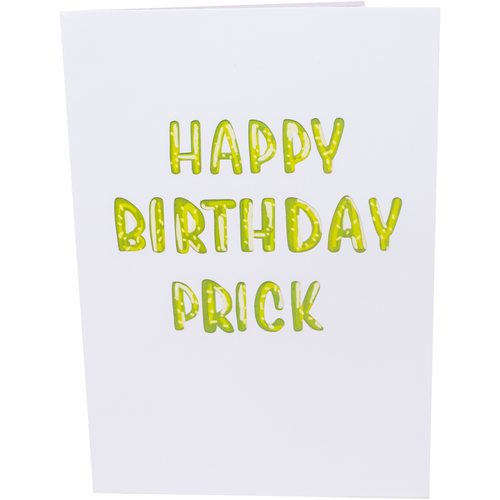 Looking for a unique birthday card? Check out this funny pop-up card with a cactus font that says "Happy Birthday Prick". It's a fun and memorable way to wish someone a happy birthday!